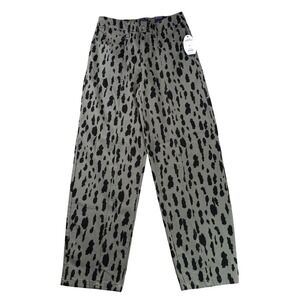 Scoop Barrel Jeans Womens 4 High Waisted Wide Leg Baggy Green Leopard Print NWT